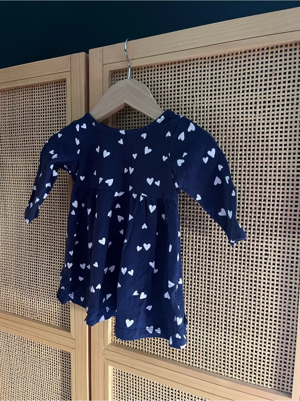 Old Navy 3-6M Navy Blue Heart Print Long-Sleeve Dress